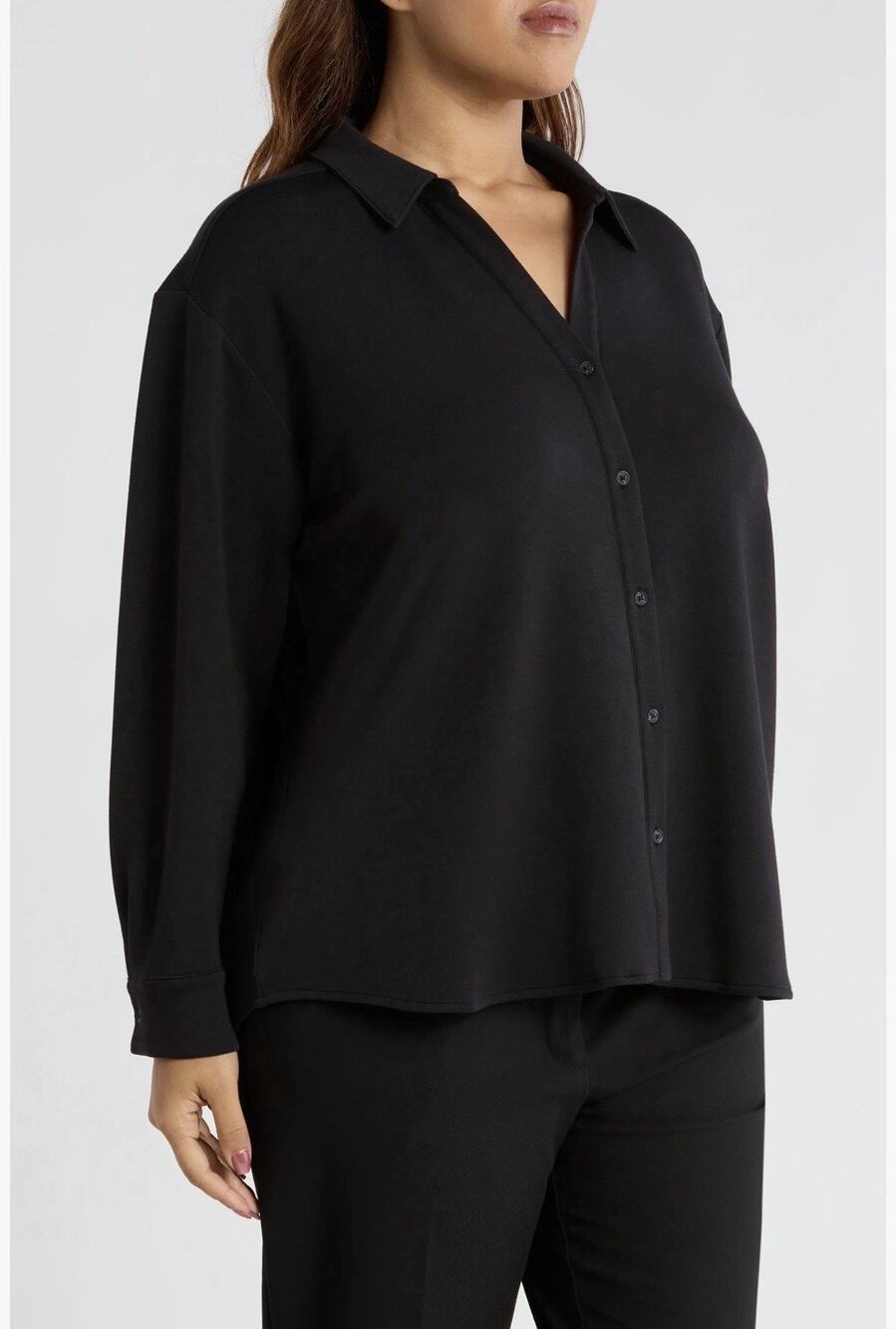 Spanx Women’s Plus Button Down Shirt Black Flattering Collared Size 1x (18-20)